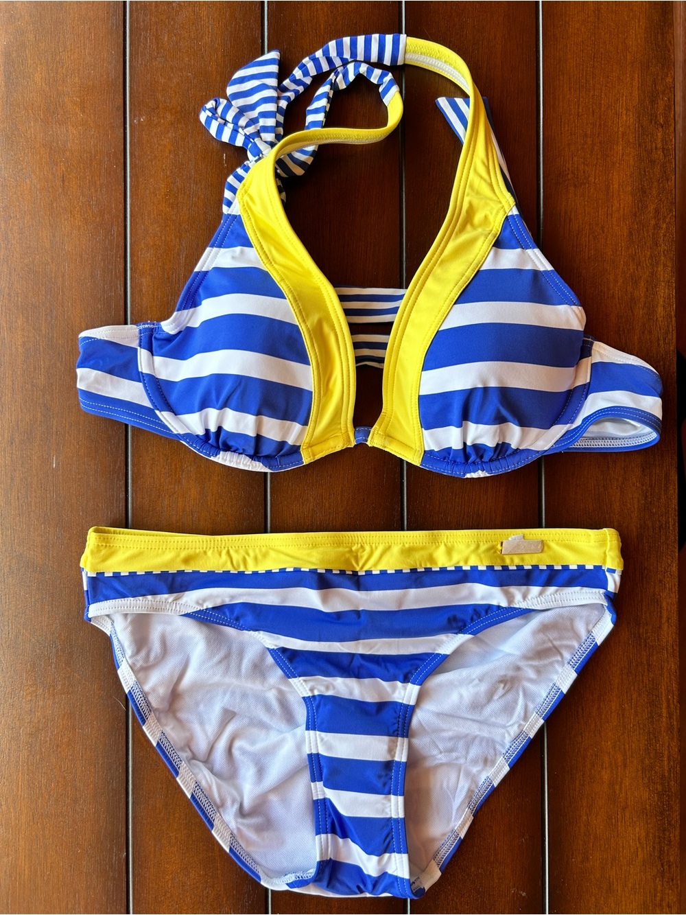 LASCANA Blue & Yellow Striped Halter Bikini Set